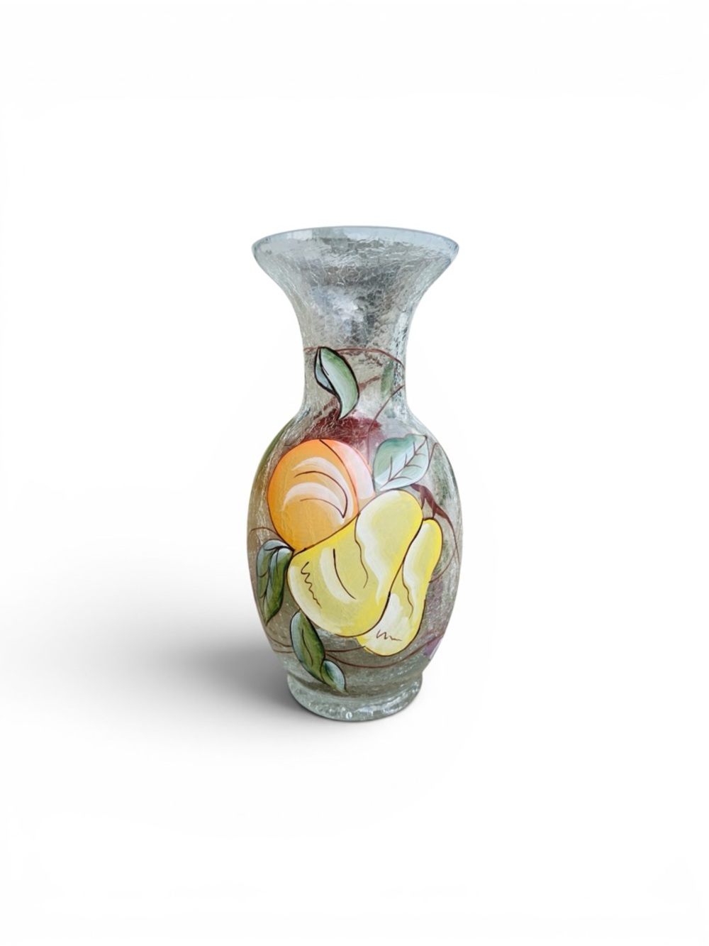 American Atelier Fifth Avenue Crystal Ltd Handpainted Fruit Crackle Glass Vase